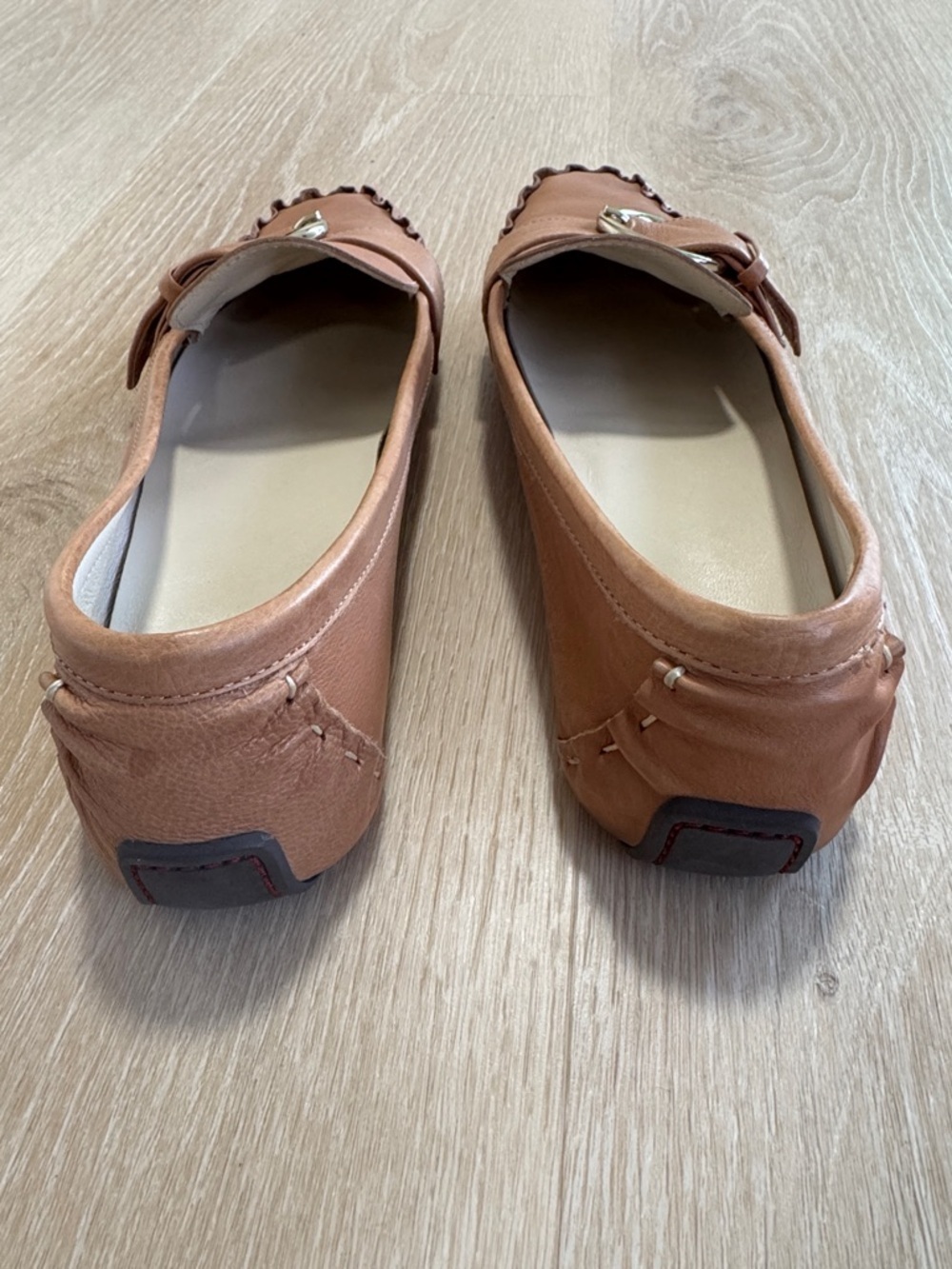 Frances Valentine Tan Leather Loafers with Gold Buckle - Picture 4 of 7